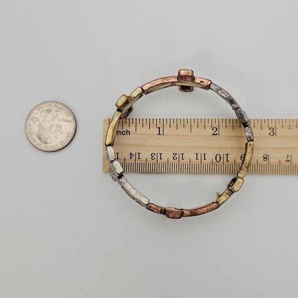 Inspirational Cross Bracelet Bible Verse In Tri-Color Gold  Metal Stretch Faith - Picture 10 of 14